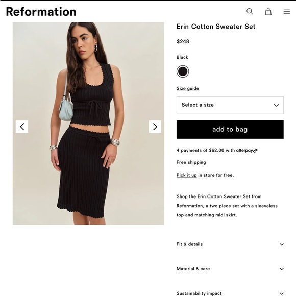 Reformation Black Ribbed Knit Two-Piece Skirt Set - Picture 2 of 9